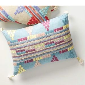 Anthropologie Embroidered Salima Throw Pillow Rectangle Accent Tassels
